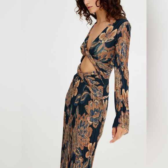 Significant Other Anthropologie Gold Tapestry Lori Floral Print TwistFront Dress - Picture 4 of 7